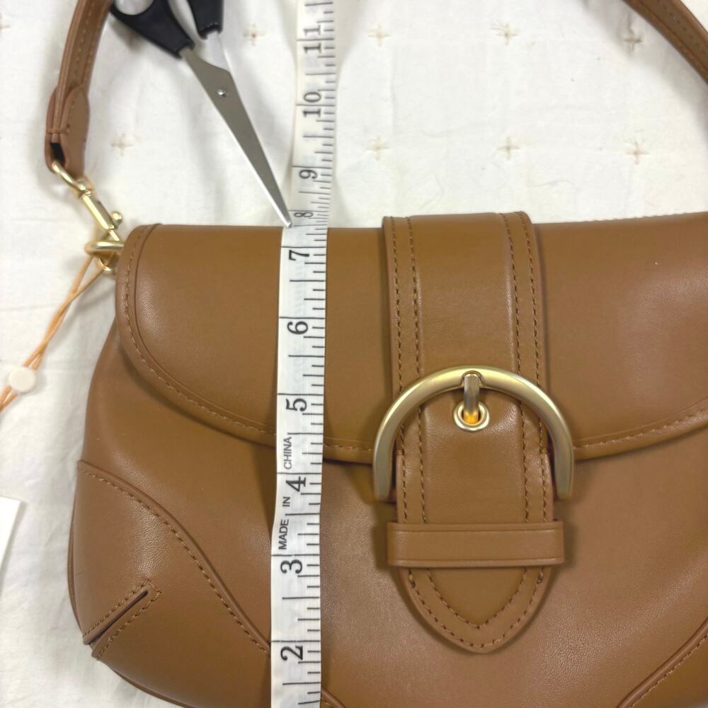 Quince Italian Leather Buckle Detail Shoulder Bag Cognac Brown Minimalist NWT - Picture 10 of 12